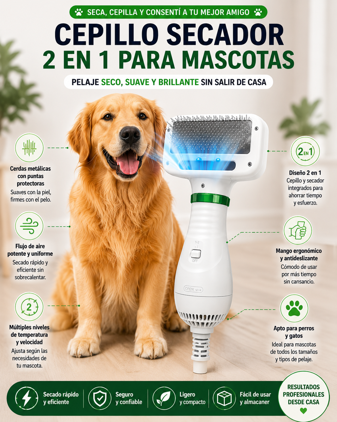 ✨ Secador y Cepillo 2 en 1 para tu mascota